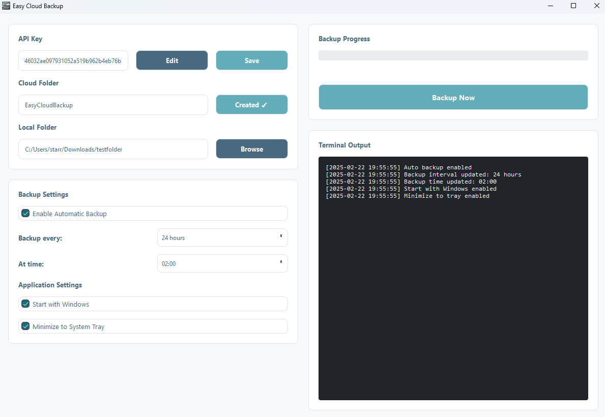 Easy Cloud Backup Interface