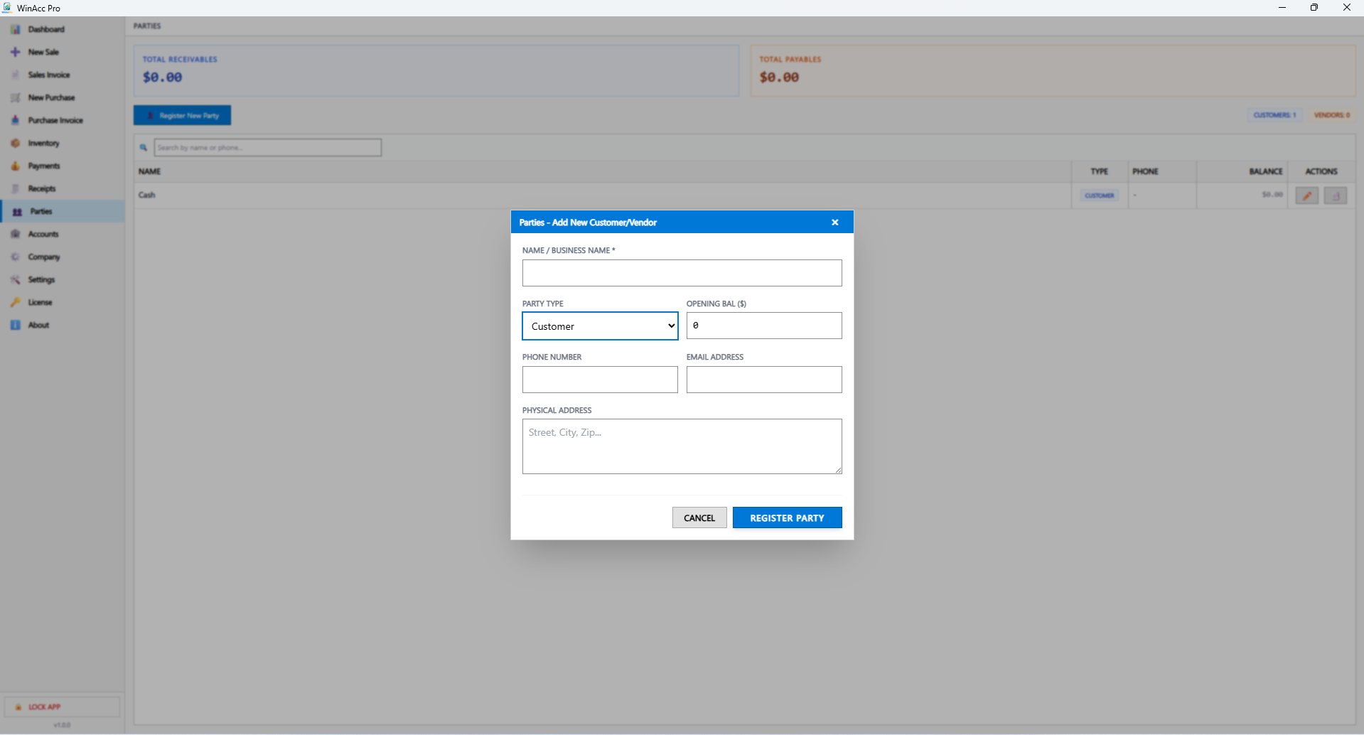 WinAcc Pro Party Management
